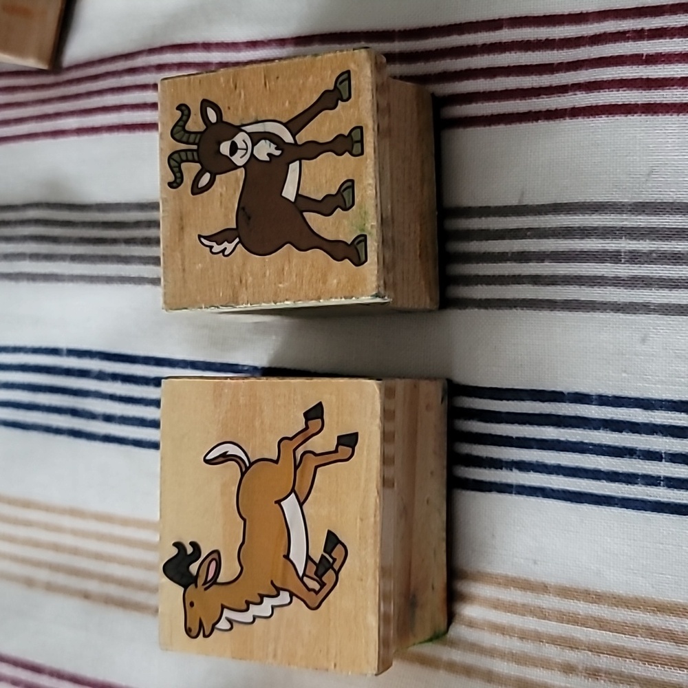 Set of 2 Wooden Stamps with Goat Design
